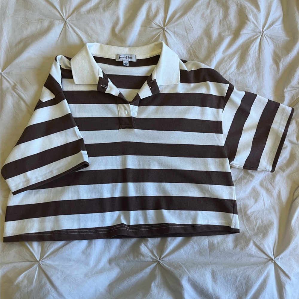 Cropped Striped Brown and White Top